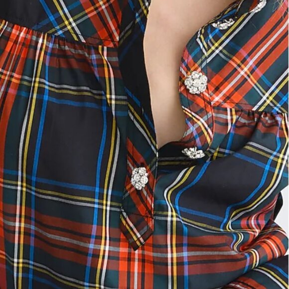 J.Crew Fresco Top with Jewel Buttons in Stewart Tartan - Picture 3 of 11